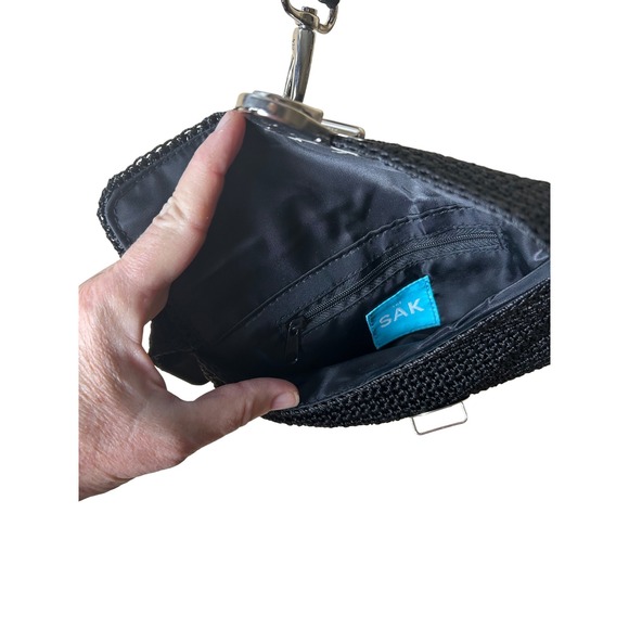 The Sak Black Crochet Crossbody Bag Silver Hardware Flap Closure - Picture 6 of 11